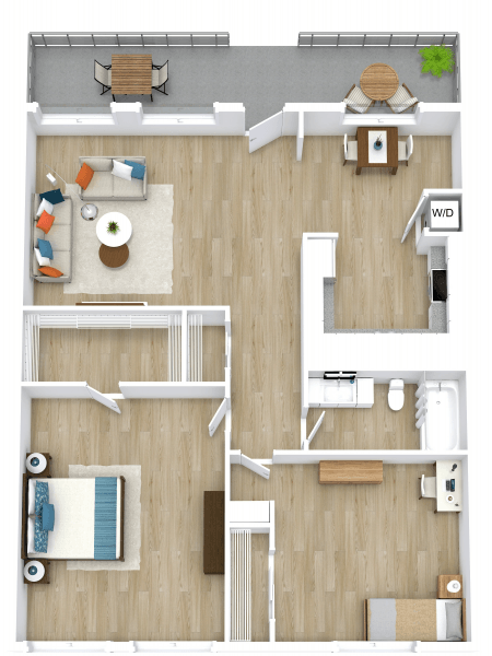 Floor plan for 2 beds, 1 bath, 928 sqft